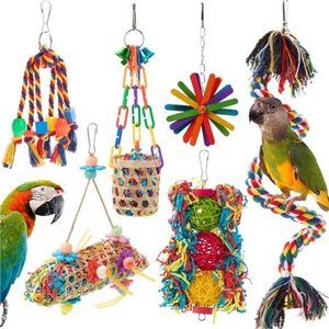 6 Pack Bird Colorful Chewing Toys Parrot Foraging Shredder Toys Shred Hanging